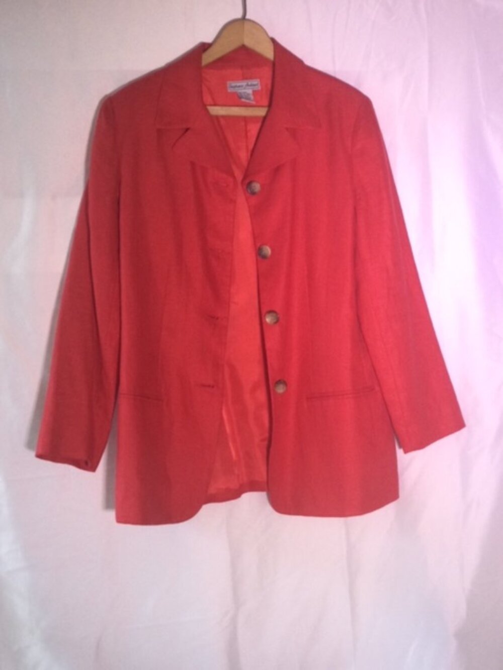 Stephanie Andrews Red 100% Linen Blazer Jacket Size 6 Classic Career Lightweight